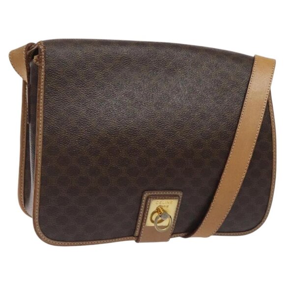 CELINE Macadam Canvas Shoulder Bag PVC Leather Brown Gold Auth - Picture 2 of 16